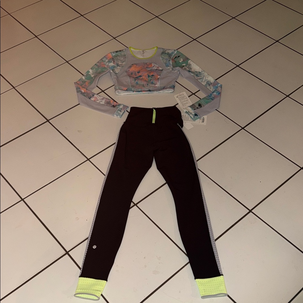 lululemon athletica Black Leggings with Neon Yellow Accents